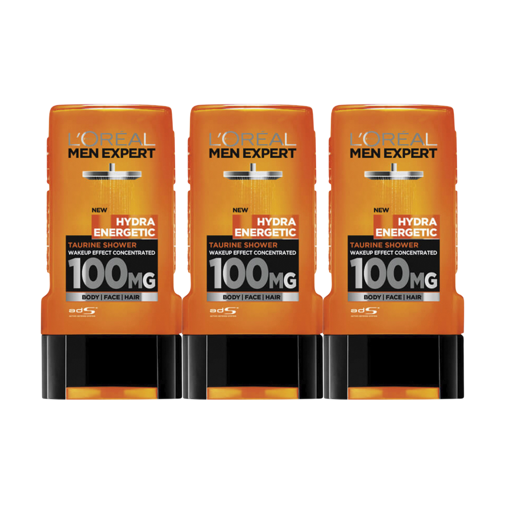 3 x L'Oreal Paris Men Expert Hydra Energetic Wake Up Effect Taurine Shower Gel 300mL
