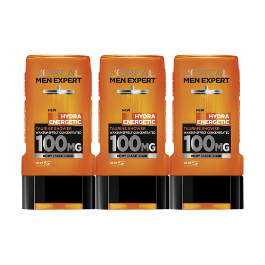 3 x L'Oreal Paris Men Expert Hydra Energetic Wake Up Effect Taurine Shower Gel 300mL
