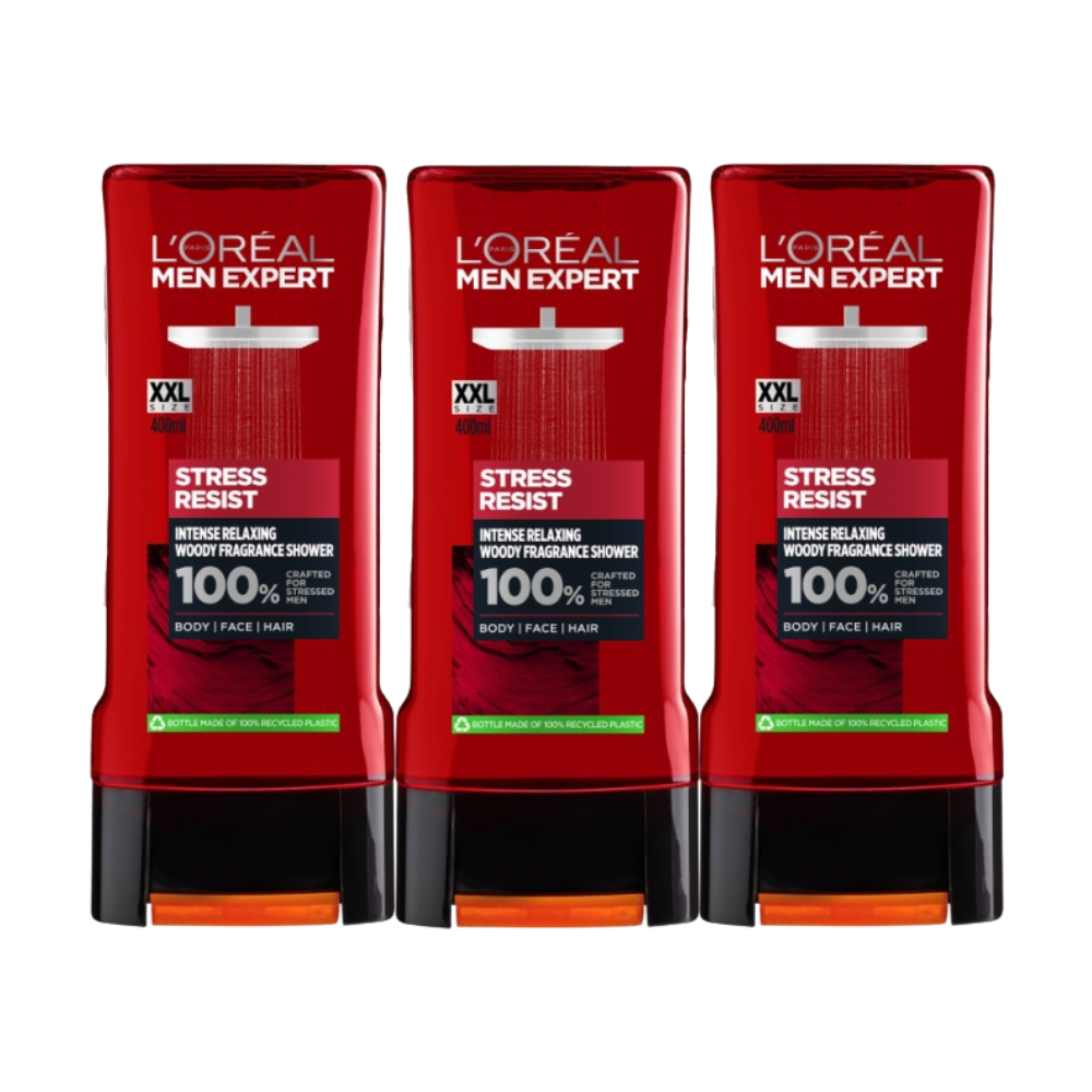 3 x L'Oreal Paris Men Expert Stress Resist Intense Relaxing Body Wash XXL 400mL