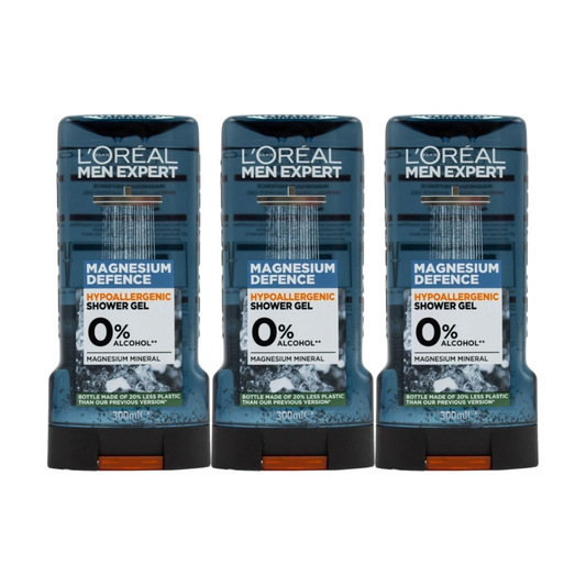 3 x L'Oreal Paris Men Expert Magnesium Defence Hypoallergenic Shower Gel 300mL