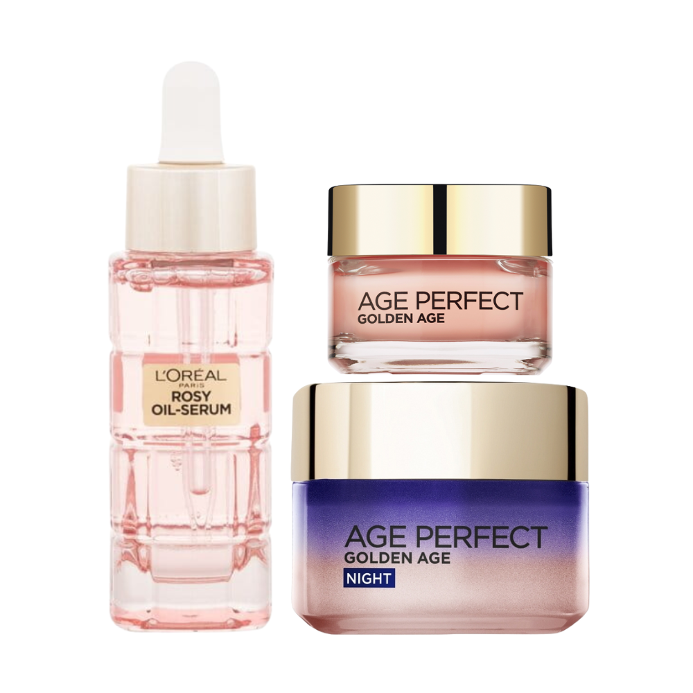 L'Oreal Paris Age Perfect Golden Age Rosy 3 Piece Night Routine Skin Care Set