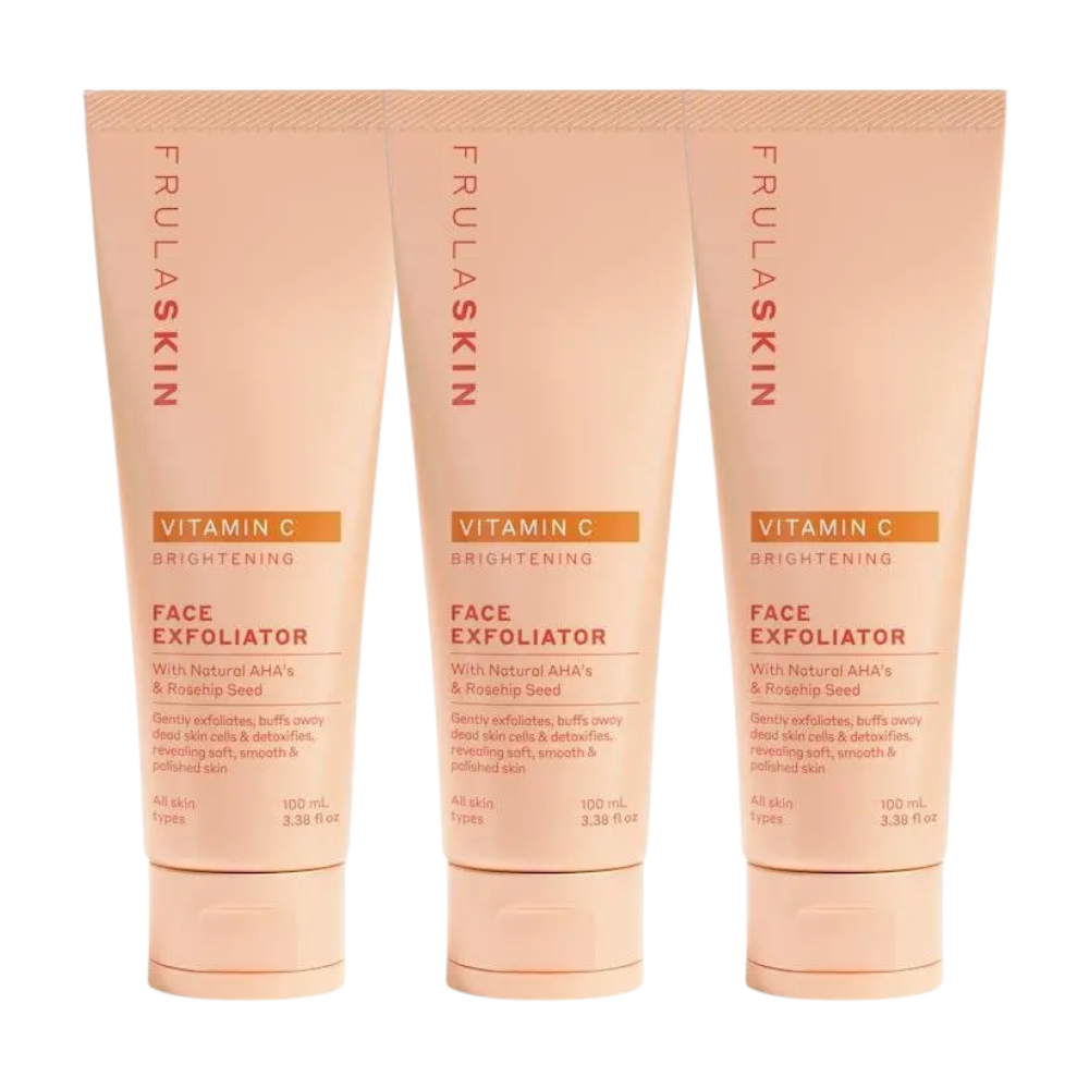 3 x Frula Skin Vitamin C Brightening Face Exfoliator with AHAs & Jojoba Oil 100mL
