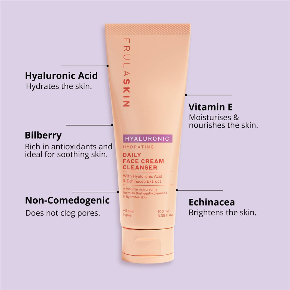 3 x Frula Skin Daily Face Cream Cleanser with Hyaluronic Acid & Echinacea 100mL