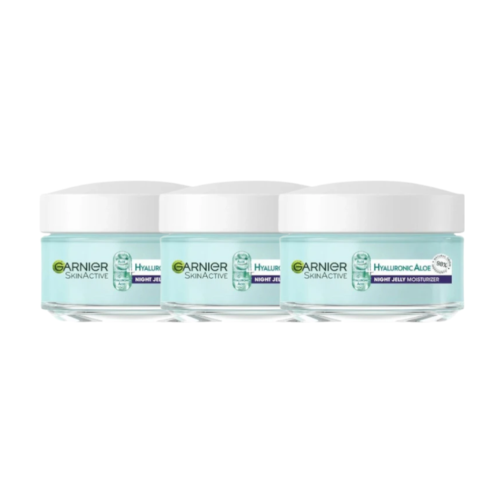 3 x Garnier SkinActive Hyaluronic Aloe Night Jelly Moisturiser 50mL