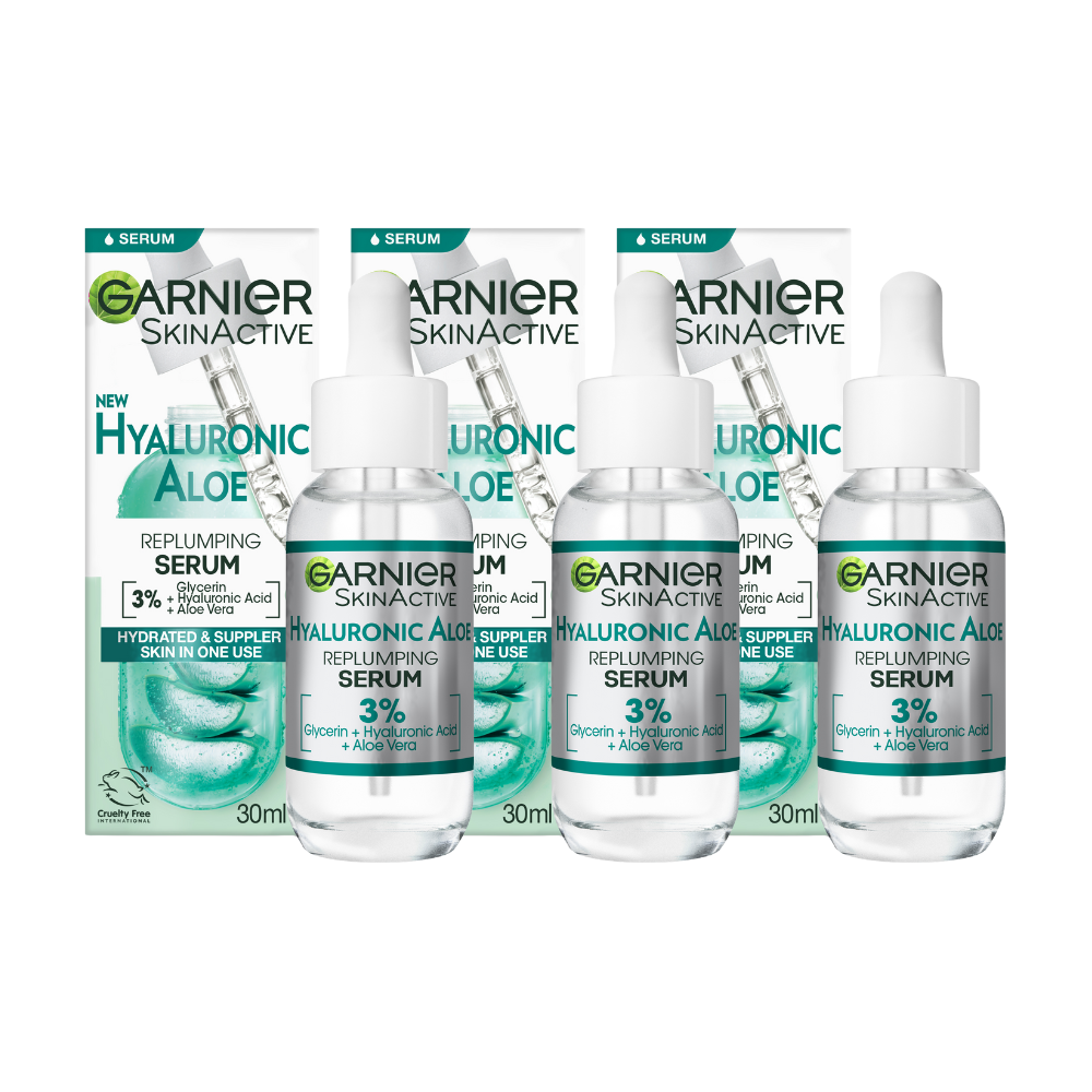 3 x Garnier SkinActive Hyaluronic Aloe Replumping Serum 30mL