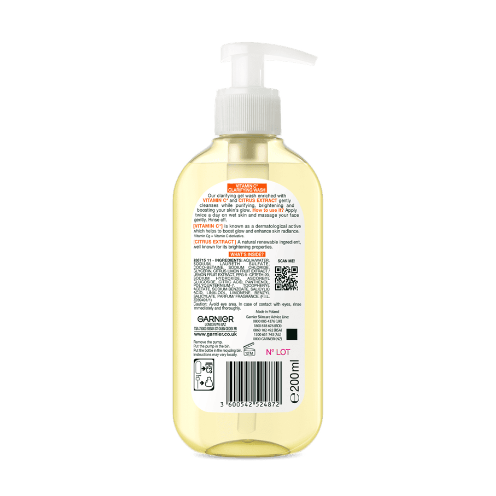 3 x Garnier SkinActive Vitamin C Clarifying Wash 200mL