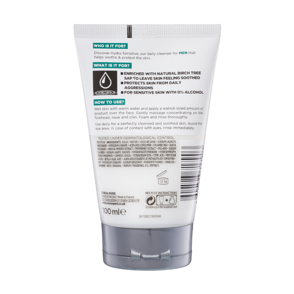 6 x L'Oreal Paris Men Expert Hydra Sensitive Soothing Daily Face Wash 100mL