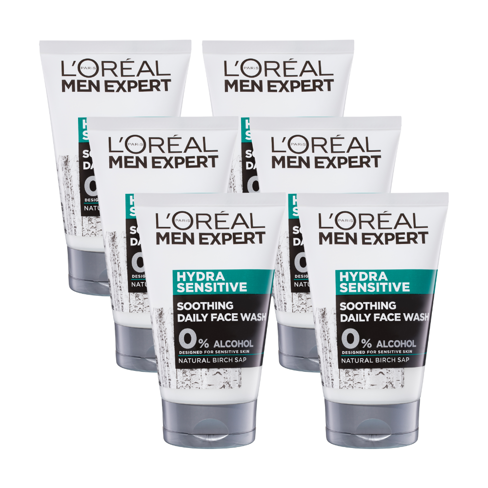 6 x L'Oreal Paris Men Expert Hydra Sensitive Soothing Daily Face Wash 100mL