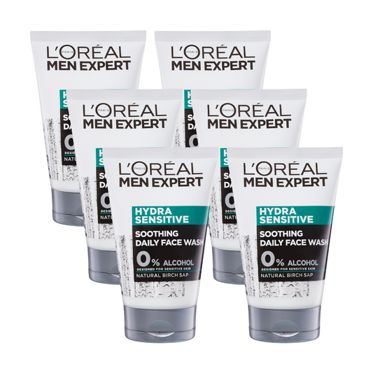 6 x L'Oreal Paris Men Expert Hydra Sensitive Soothing Daily Face Wash 100mL