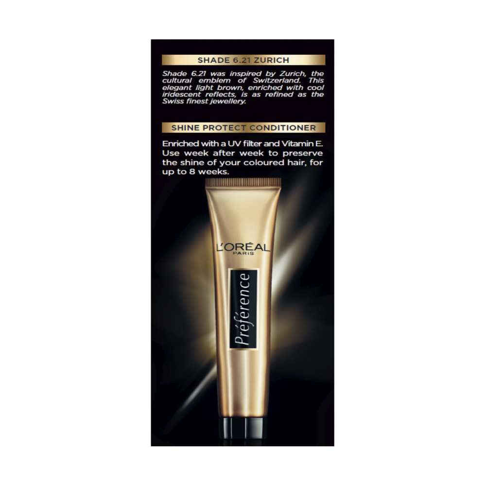 3 x L'Oreal Paris Preference Permanent Hair Colour - 6.21 Zurich Cool Iridescent Light Brown