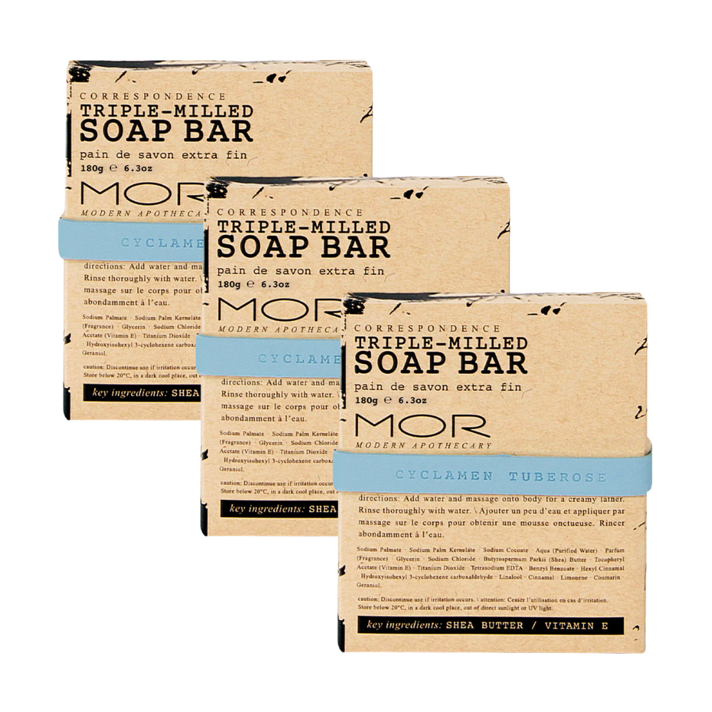 3 x MOR Boutique Correspondence Triple Milled Soap Bar 180g - Cyclamen Tuberose