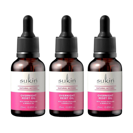 3 x Sukin Natural Actives Overnight Reset Facial Oil 25mL