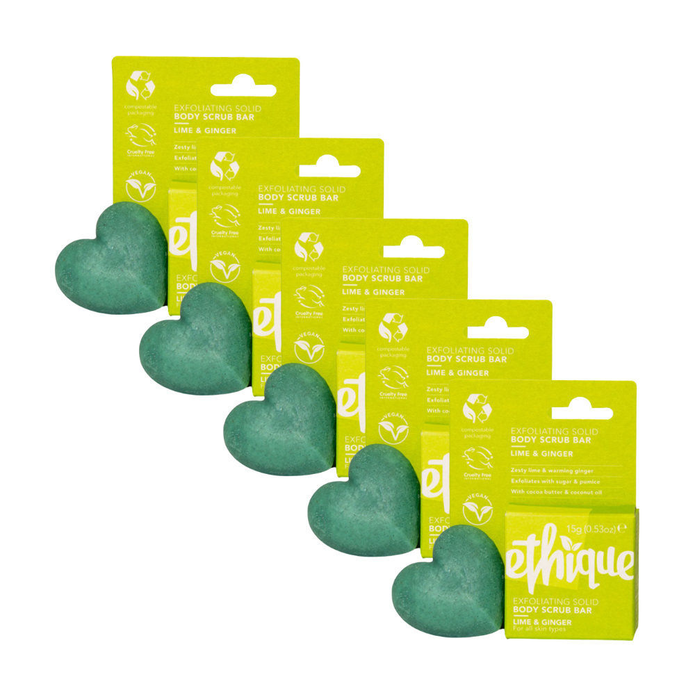 5 x ETHIQUE Solid Body Scrub Bar Mini 15g - Exfoliating Lime & Ginger