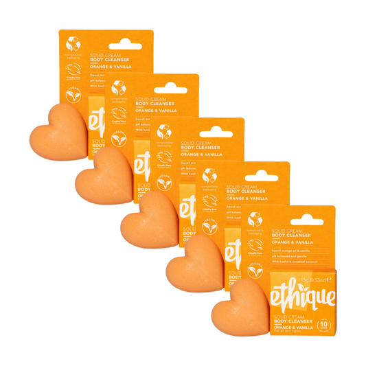 5 x ETHIQUE Solid Cream Body Cleanser Mini 15g - Orange & Vanilla