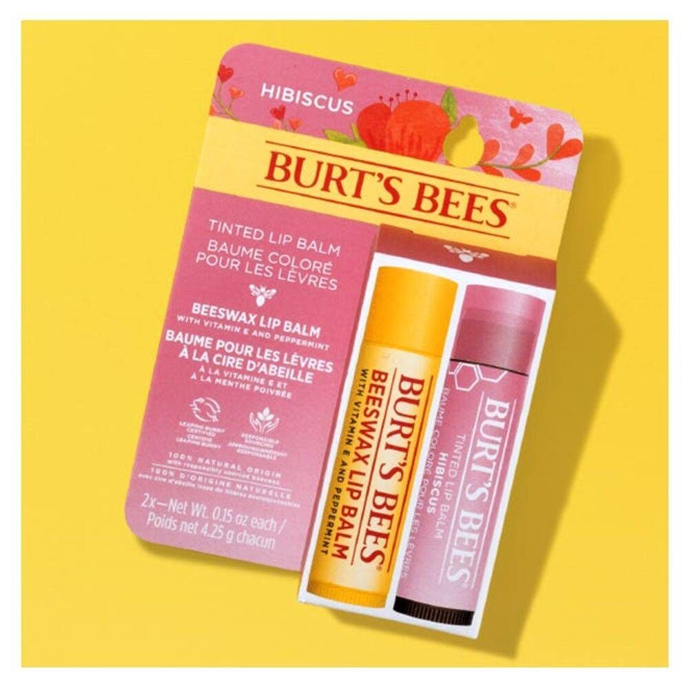 Burt's Bees Beeswax Lip Balm & Hibiscus Tinted Lip Balm Set