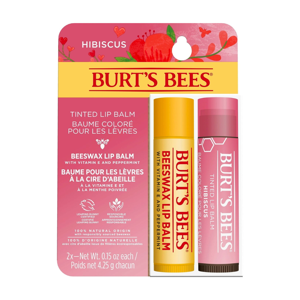 Burt's Bees Beeswax Lip Balm & Hibiscus Tinted Lip Balm Set