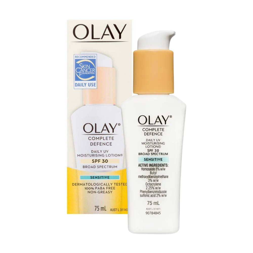3 x Olay Complete Defence Daily UV Moisturising Lotion Sensitive SPF30 75mL