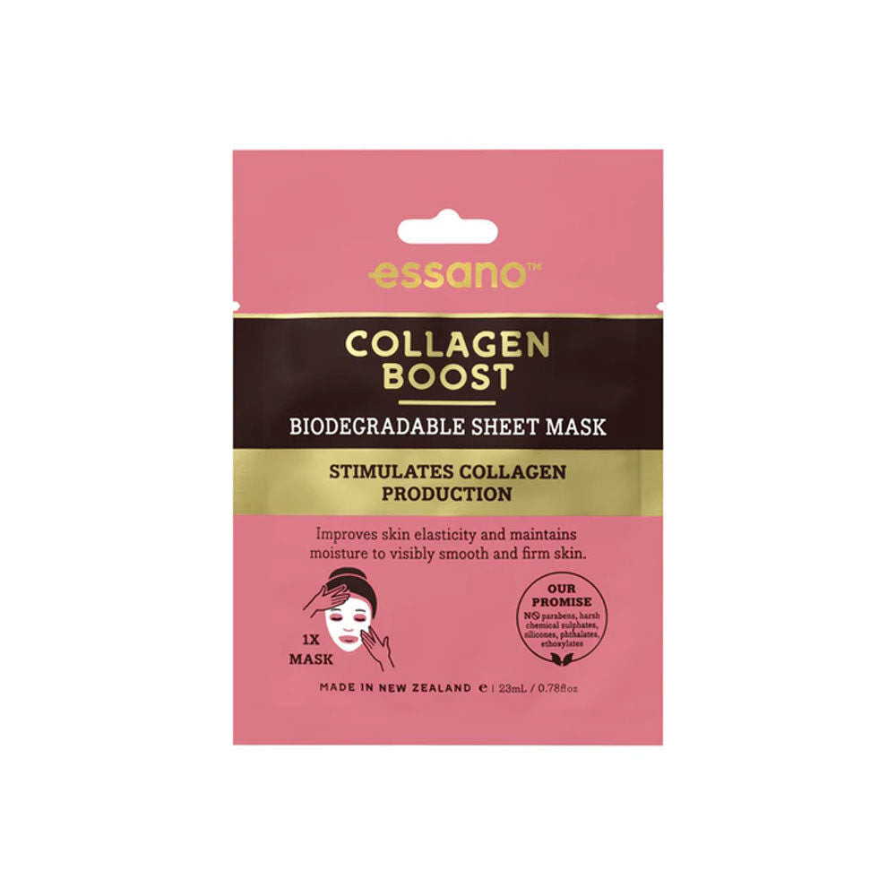 12 x Essano Collagen Boost Biodegradable Sheet Face Mask 23mL