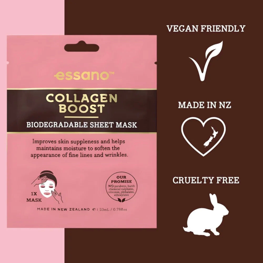 12 x Essano Collagen Boost Biodegradable Sheet Face Mask 23mL