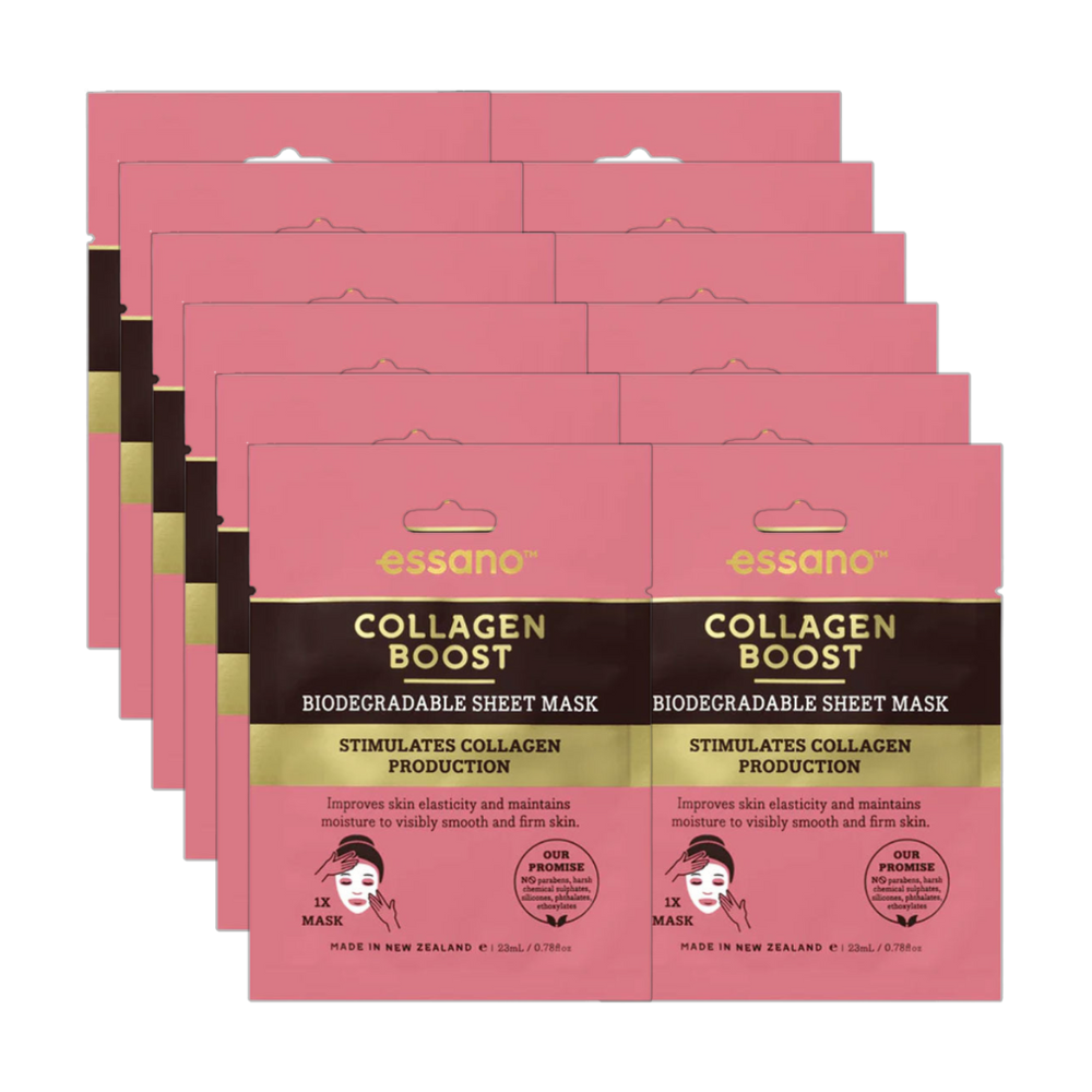 12 x Essano Collagen Boost Biodegradable Sheet Face Mask 23mL