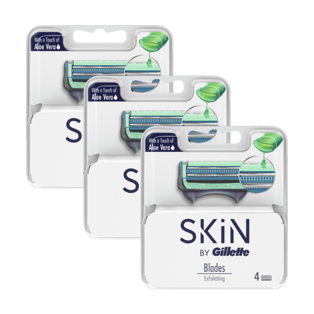 3 x Skin By Gillette Aloe Vera Exfoliating Blades 4Pk