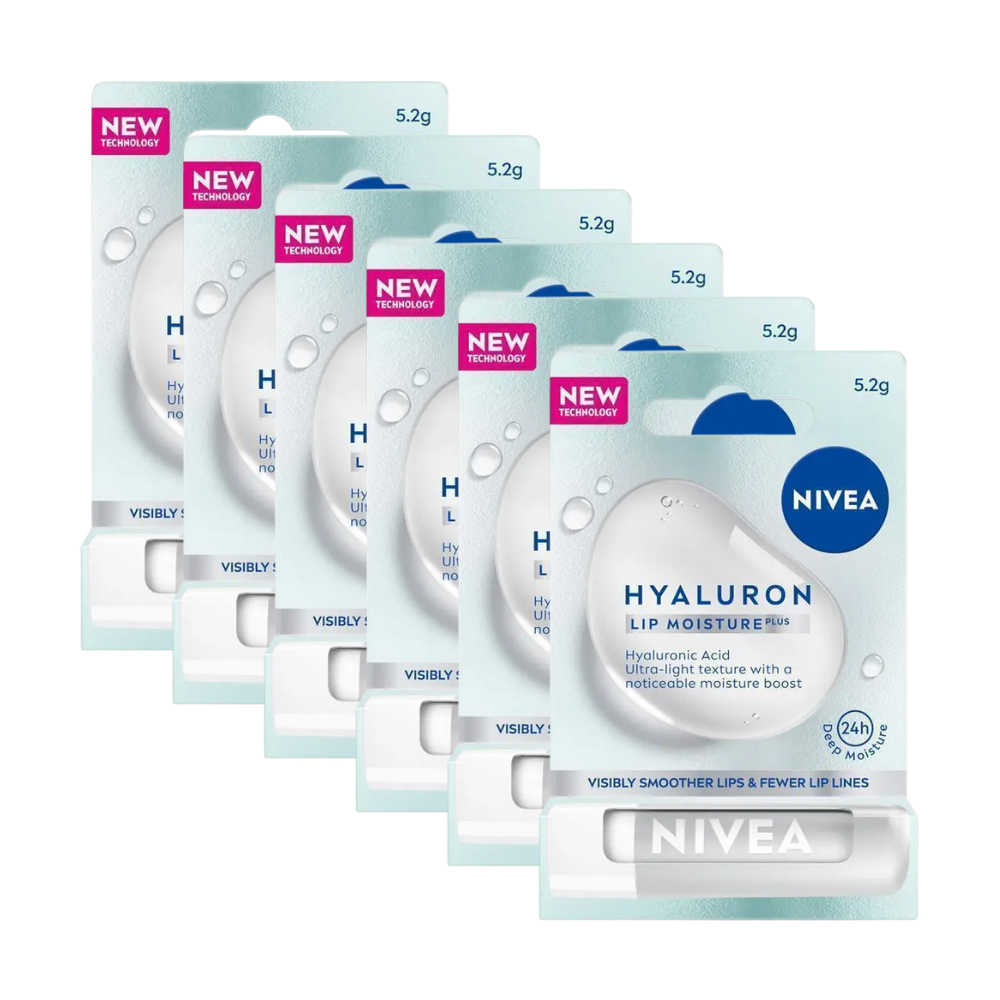 6 x Nivea Lip Moisture Plus Hyaluron Lip Balm 5.2g - Original
