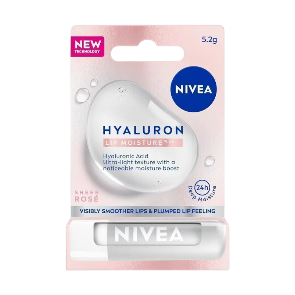 6 x Nivea Lip Moisture Plus Hyaluron Lip Balm 5.2g - Sheer Rose