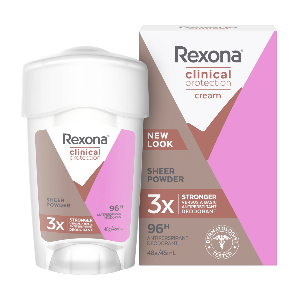 6 x Rexona Clinical Protection 96H Sheer Powder Antiperspirant Cream Deodorant 45mL