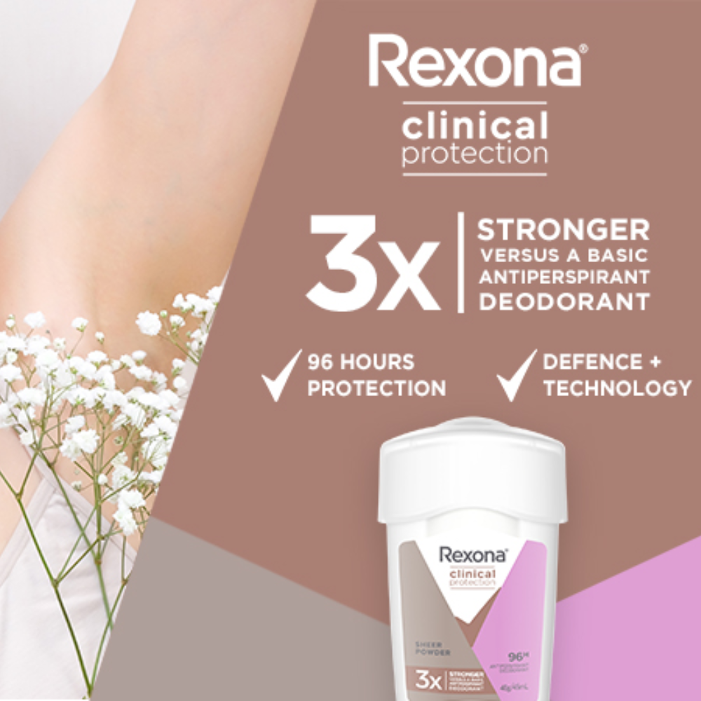 6 x Rexona Clinical Protection 96H Sheer Powder Antiperspirant Cream Deodorant 45mL