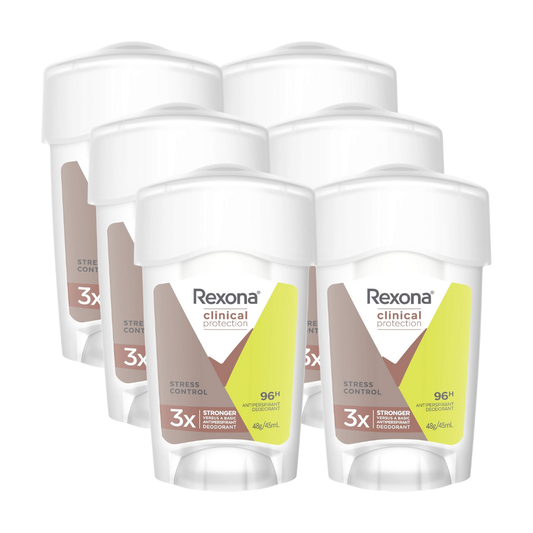 6 x Rexona Clinical Protection 96H Stress Control Antiperspirant Cream Deodorant 45mL