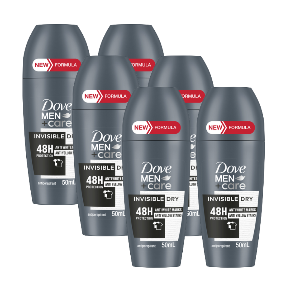 6 x Dove Men+Care 48H Protection Invisible Dry Antiperspirant Deodorant Roll On 50mL
