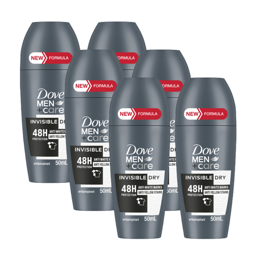 6 x Dove Men+Care 48H Protection Invisible Dry Antiperspirant Deodorant Roll On 50mL