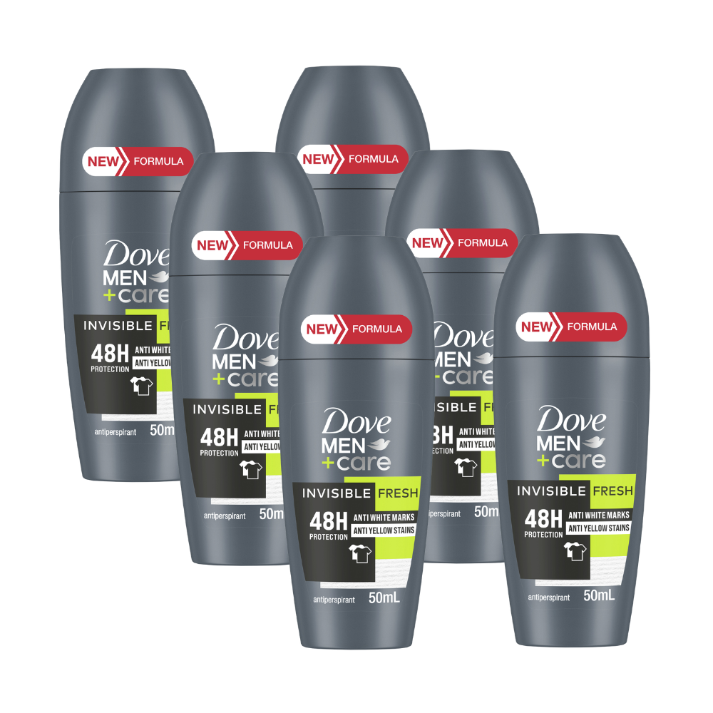 6 x Dove Men+Care 48H Protection Invisible Fresh Antiperspirant Deodorant Roll On 50mL