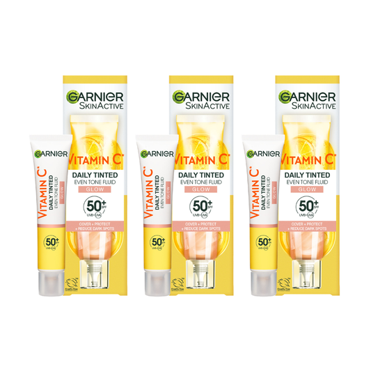 3 x Garnier Vitamin C Daily Tinted Even Tone Fluid Glow SPF50+ 40mL