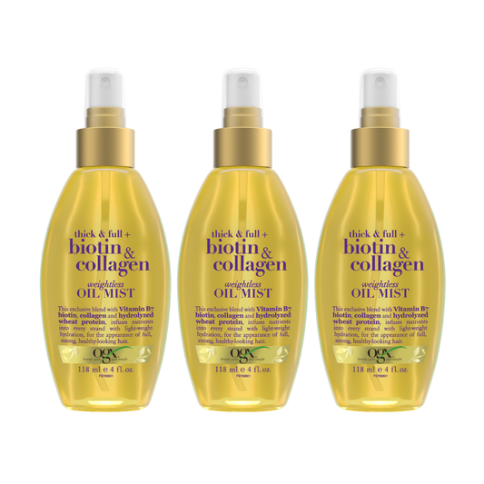 3 x OGX Thick & Full + Biotin & Collagen Weightless Oil Mist 118mL