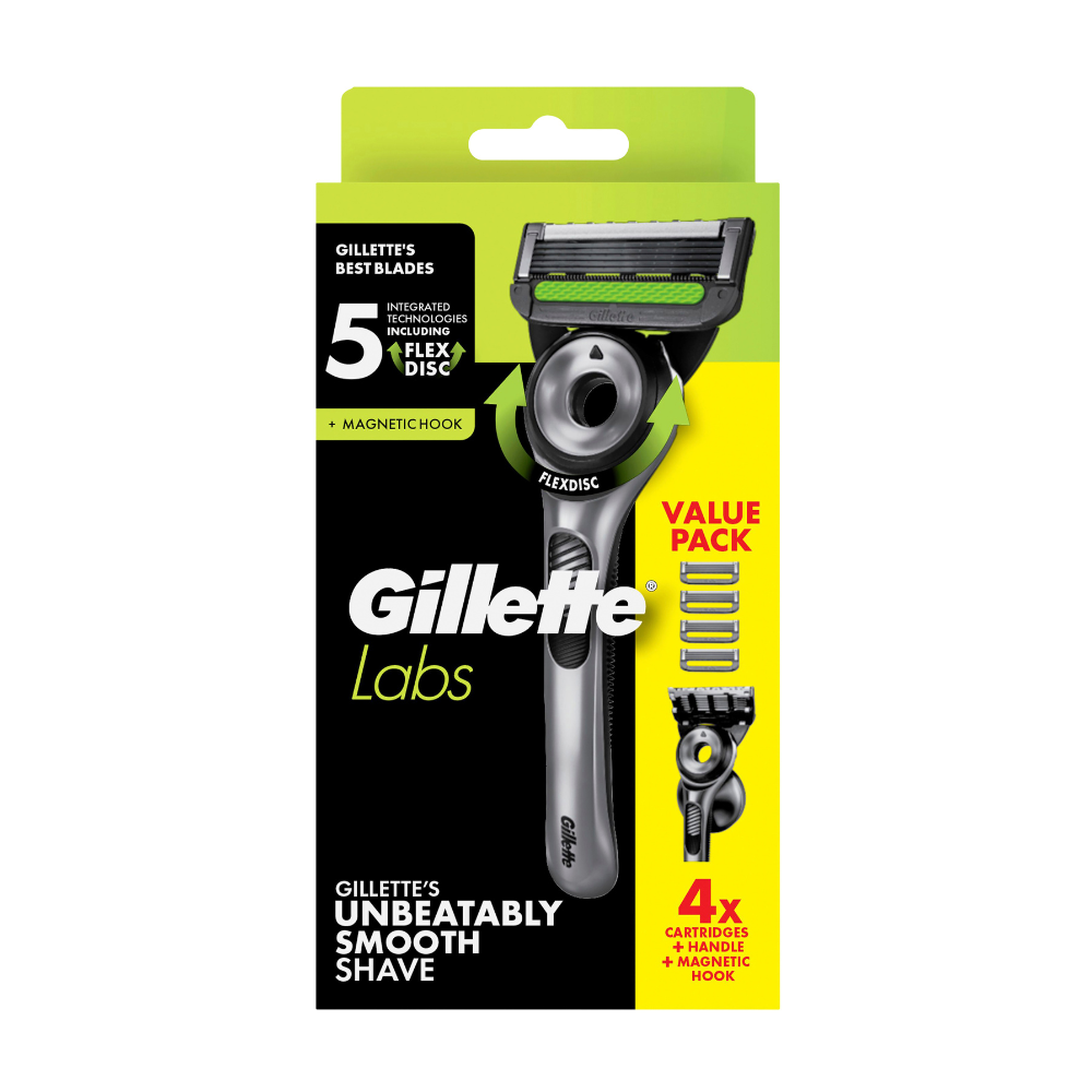 Gillette Labs Exfoliating Razor Handle with Magnetic Hook + 4 Refill Blades