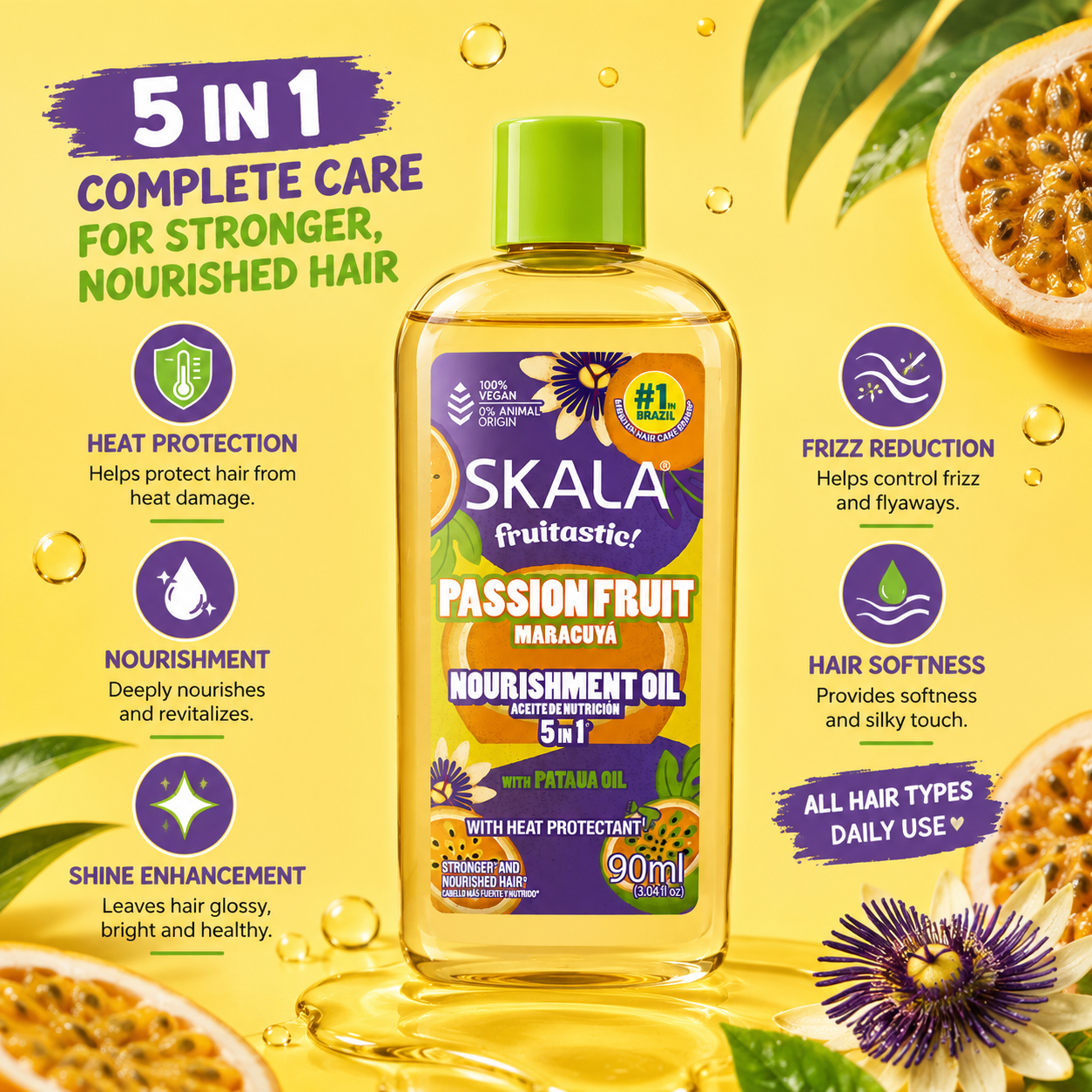 Skala Passion Fruit Nourishment 5-in-1 Hair Oil with Heat Protectant 90mL