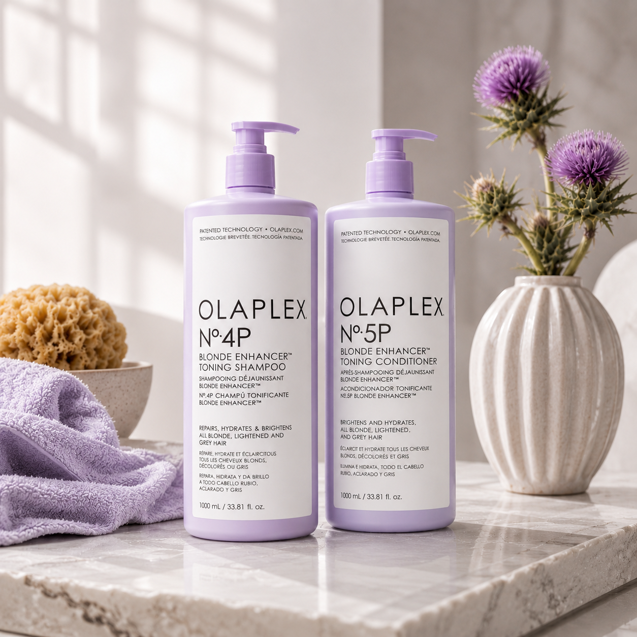 Olaplex Blonde Enhancer Toning No.4P Shampoo & No.5P Conditioner 1000mL Duo