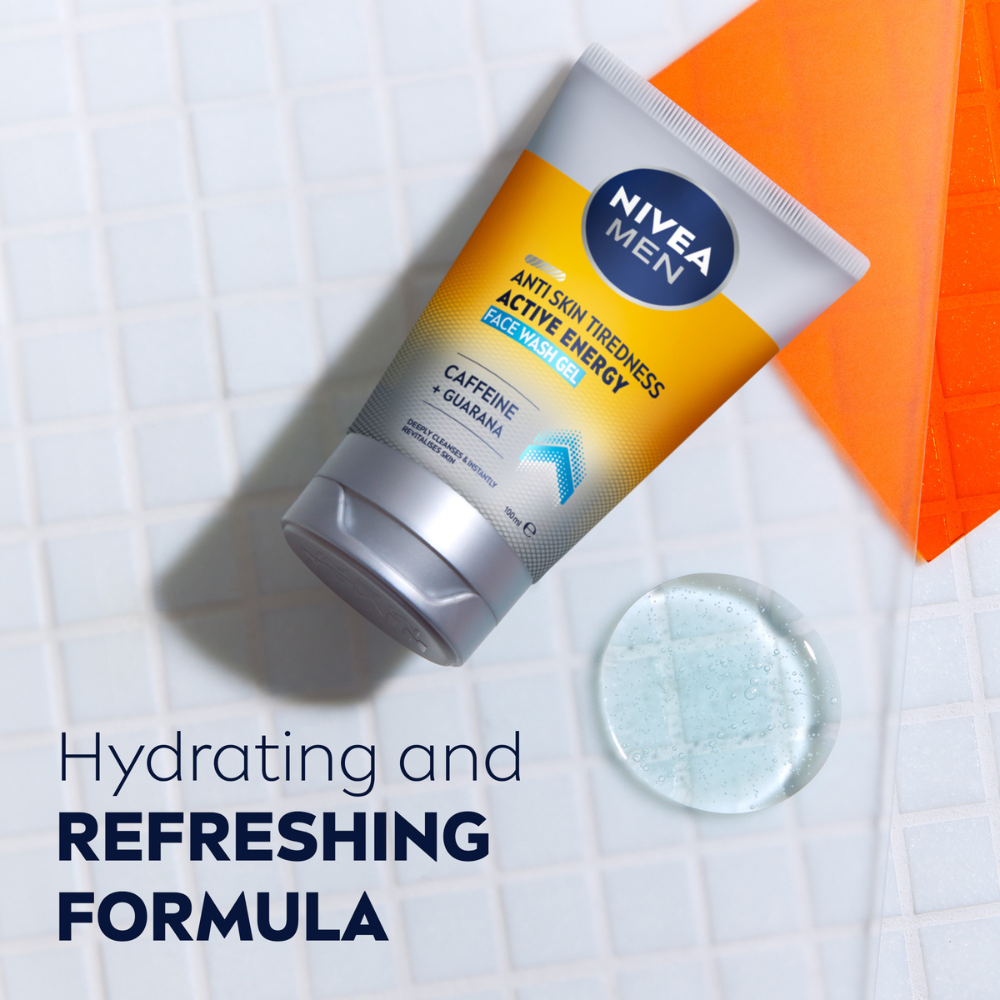 4 x Nivea Men Active Energy Face Wash Gel Caffeine & Guarana 100mL