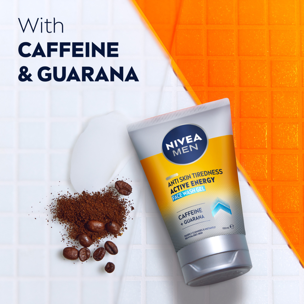 4 x Nivea Men Active Energy Face Wash Gel Caffeine & Guarana 100mL