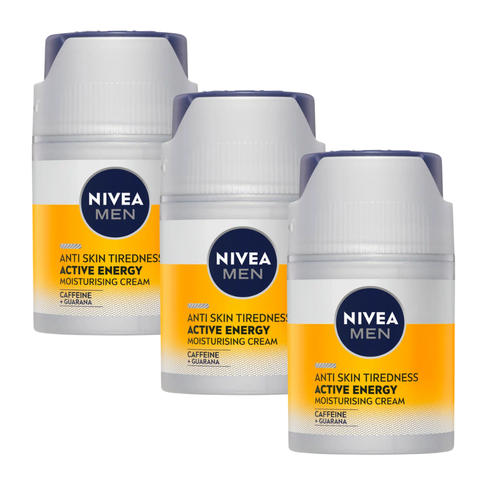 3 x Nivea Men Active Energy Moisturising Cream Caffeine & Guarana 50mL