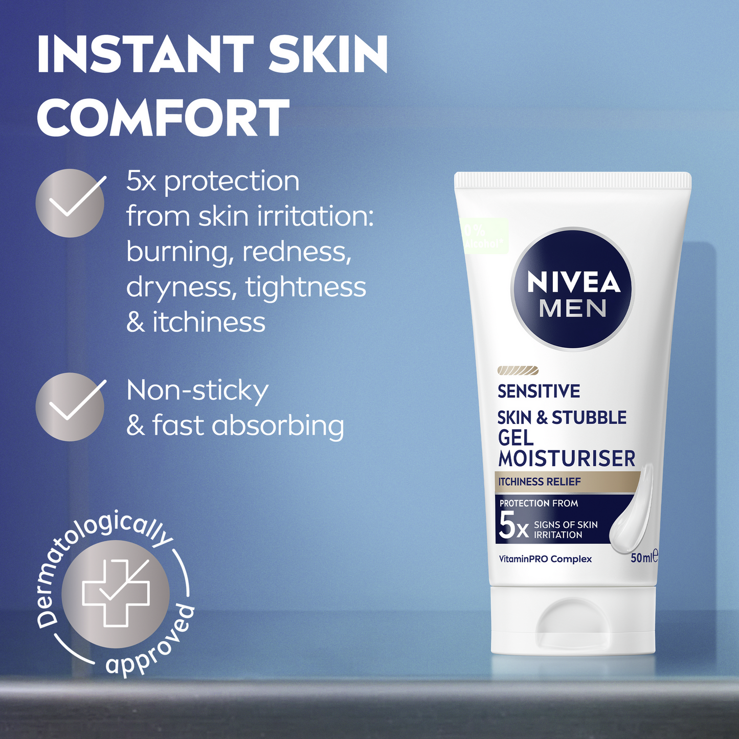 3 x Nivea Men Sensitive Skin & Stubble Gel Moisturiser 50mL