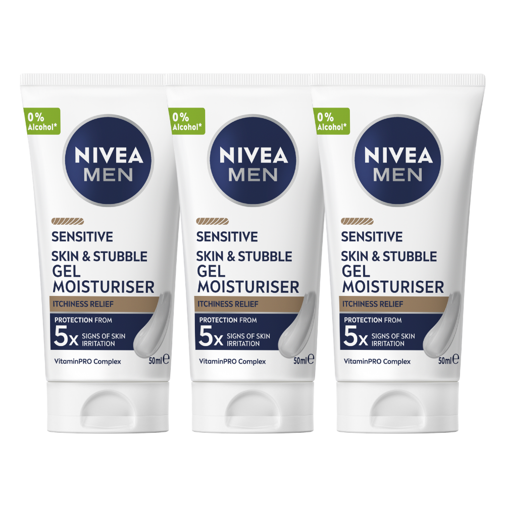 3 x Nivea Men Sensitive Skin & Stubble Gel Moisturiser 50mL