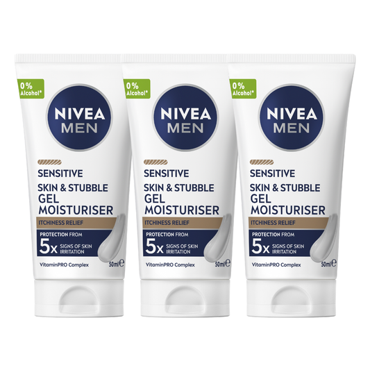 3 x Nivea Men Sensitive Skin & Stubble Gel Moisturiser 50mL