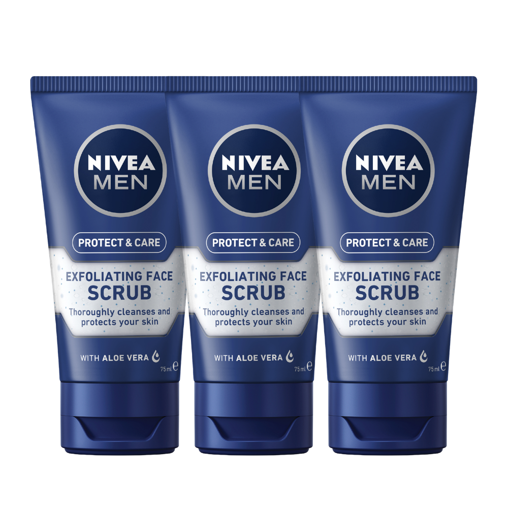3 x Nivea Men Protect & Care Exfoliating Face Scrub 75mL