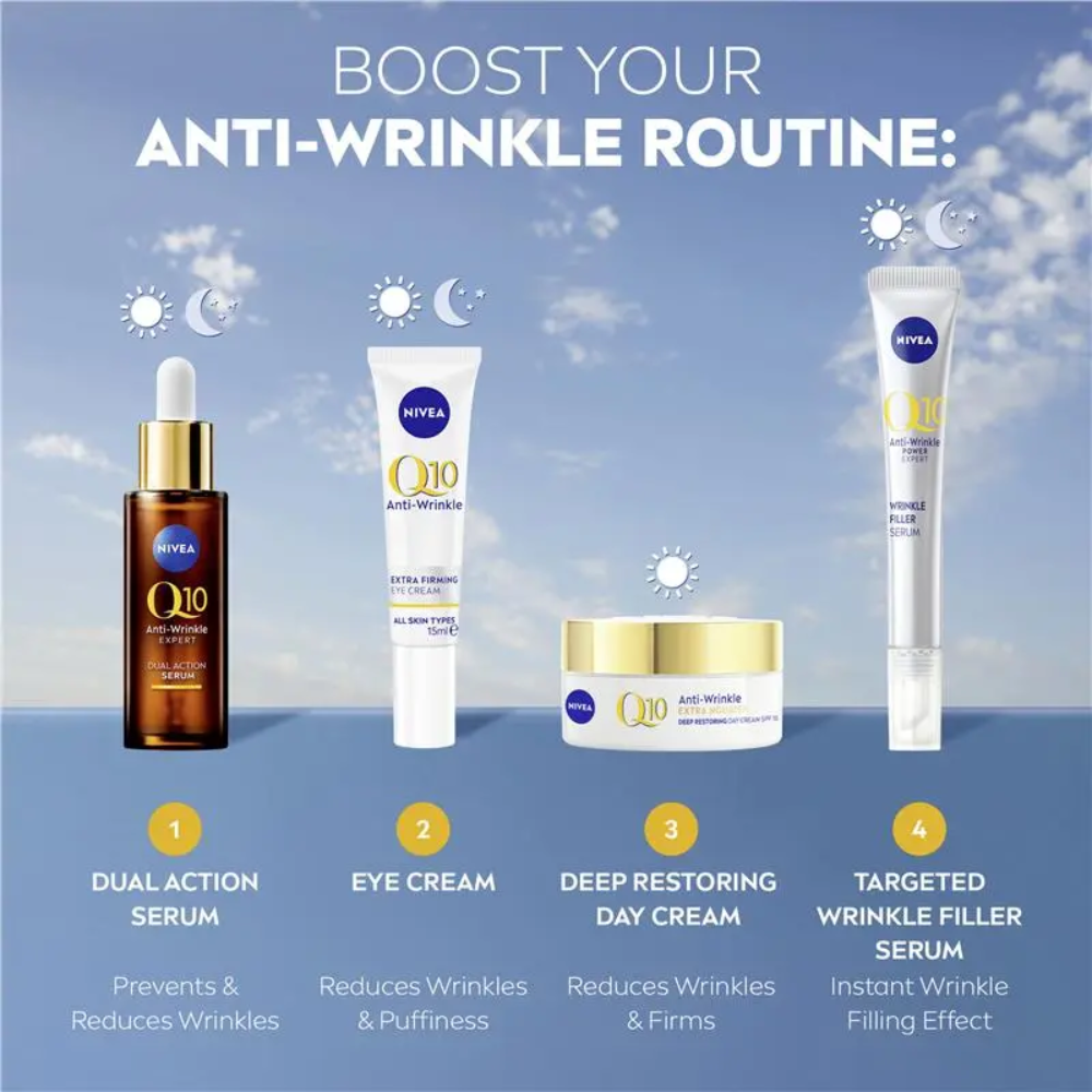 Nivea Q10 Anti-Wrinkle Power Day Cream, Night Cream & Dual Action Serum Trio