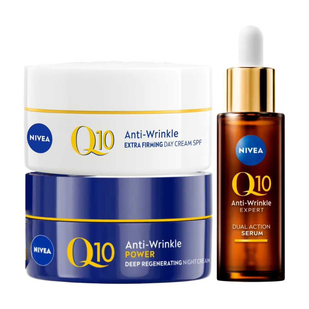 Nivea Q10 Anti-Wrinkle Power Day Cream, Night Cream & Dual Action Serum Trio