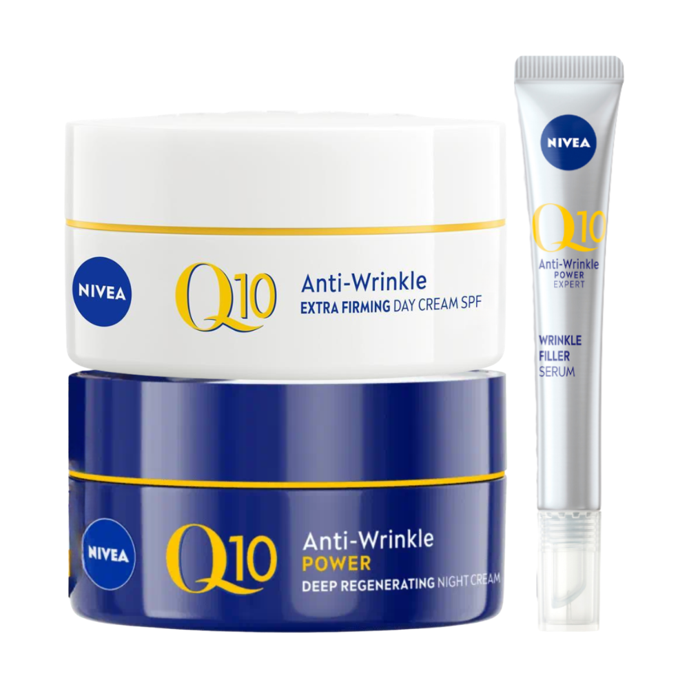 Nivea Q10 Anti-Wrinkle Power Day Cream, Night Cream & Wrinkle Filler Serum Trio